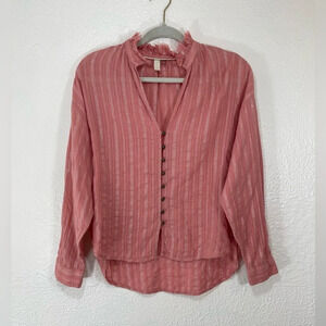 Anthropologie Pilcro Tavi Pink Silver Metallic Stripe Button Down Shirt Blouse